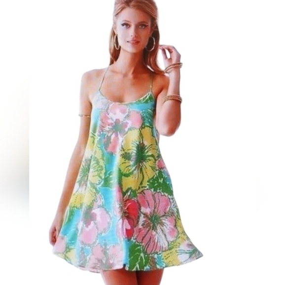 Lilly Pulitzer Pink White green Blue Floral Silk Maisy Mini Dress Luau Event Coc - Picture 10 of 10